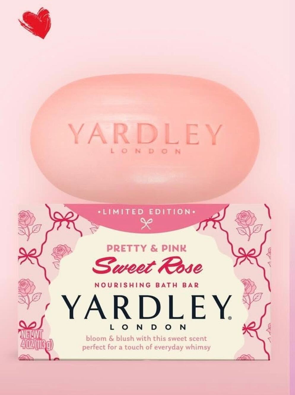 NIB! Yardley London "Pretty & Pink” Party Punch Nourishing Bath Bar 4.0 Oz